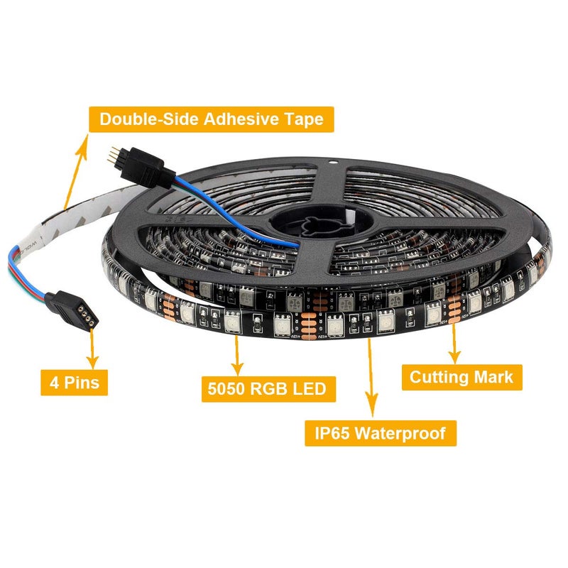 SUPERNIGHT LED Strip Lights, 16.4FT 5M SMD 5050 Waterproof 300LEDs RGB Color Changing Flexible LED Light Strip for Bedroom, TV Back Lighting, Christmas, Valentine's Day (Black PCB) - Image 2